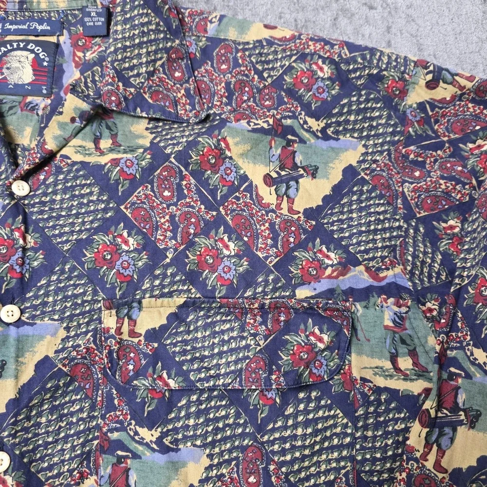 Vtg Salty Dog Gant Golf Button Up Mens XL Loop Collar Allover Multicolor Poplin